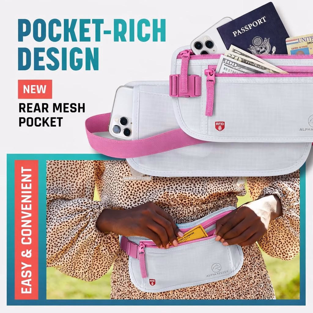 Alpha Keeper Money Belt for Travel Hidden Under Clothes – RFID Blocking Passport Holder & Slim Waist Wallet Pouch for Women & Men, Anti-Theft Travel Accessories — image 6