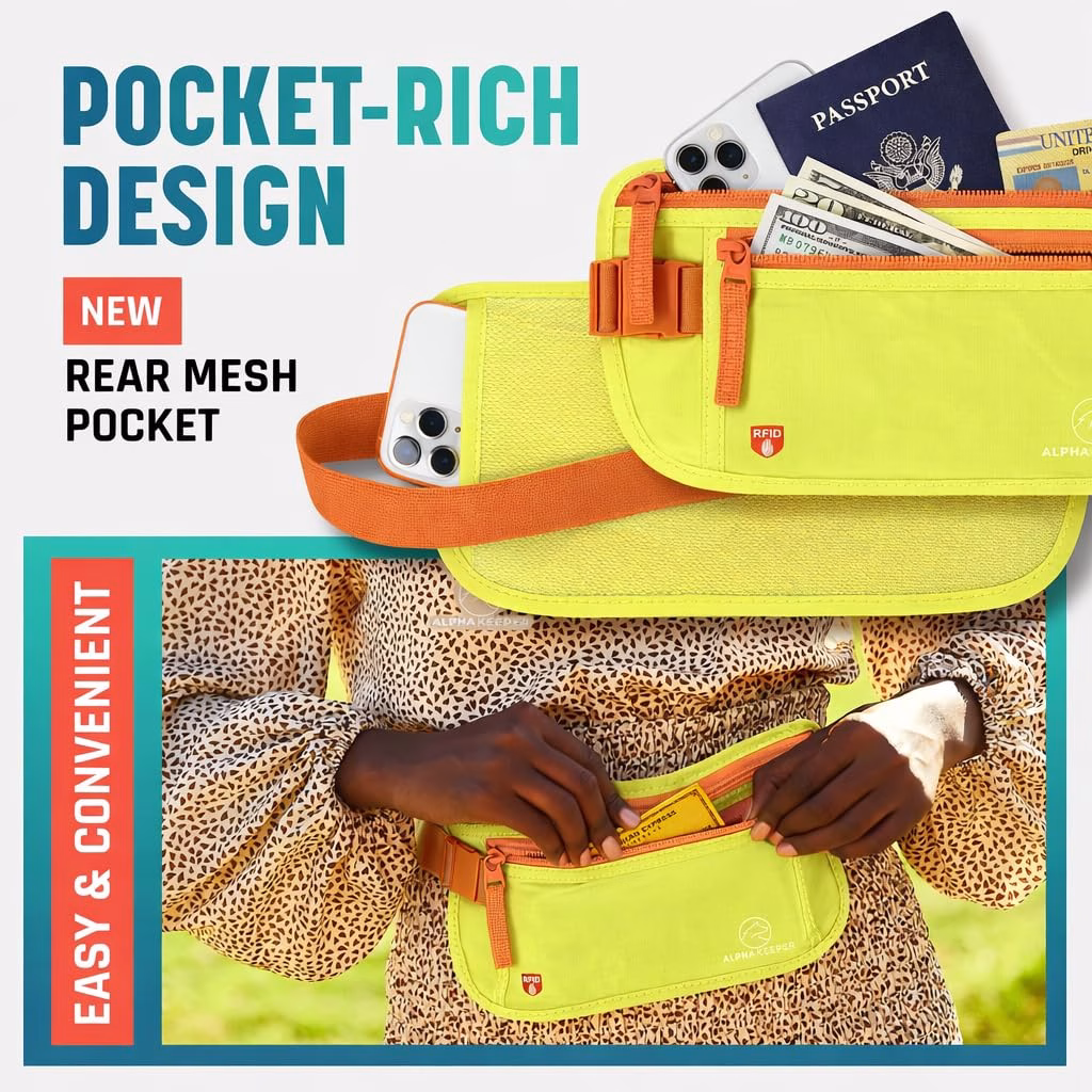 Alpha Keeper Money Belt for Travel Hidden Under Clothes – RFID Blocking Passport Holder & Slim Waist Wallet Pouch for Women & Men, Anti-Theft Travel Accessories — image 4