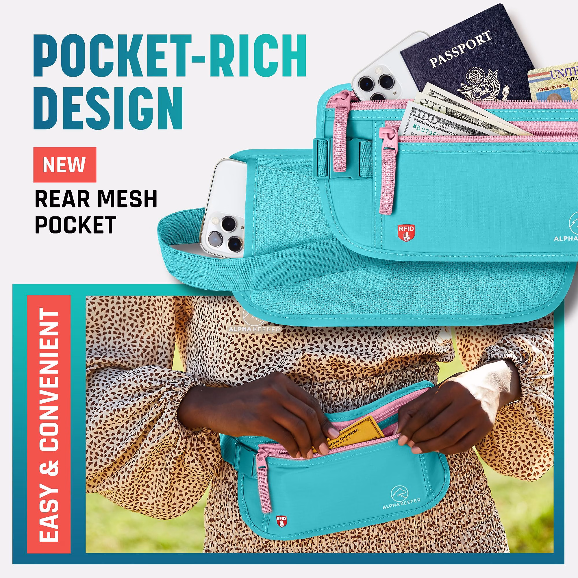 Alpha Keeper Money Belt for Travel Hidden Under Clothes – RFID Blocking Passport Holder & Slim Waist Wallet Pouch for Women & Men, Anti-Theft Travel Accessories — image 5