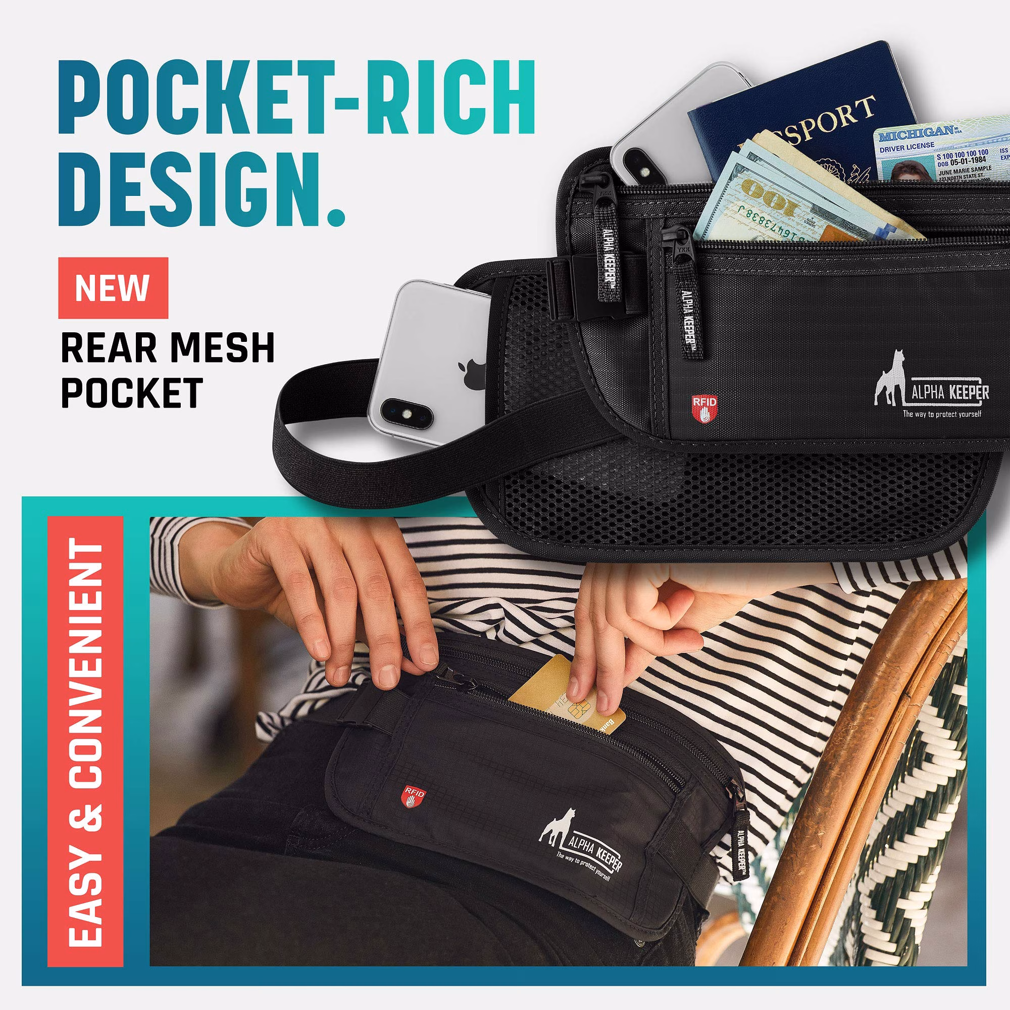 Alpha Keeper Money Belt for Travel Men Women Hidden RFID Passport Holder — image 7