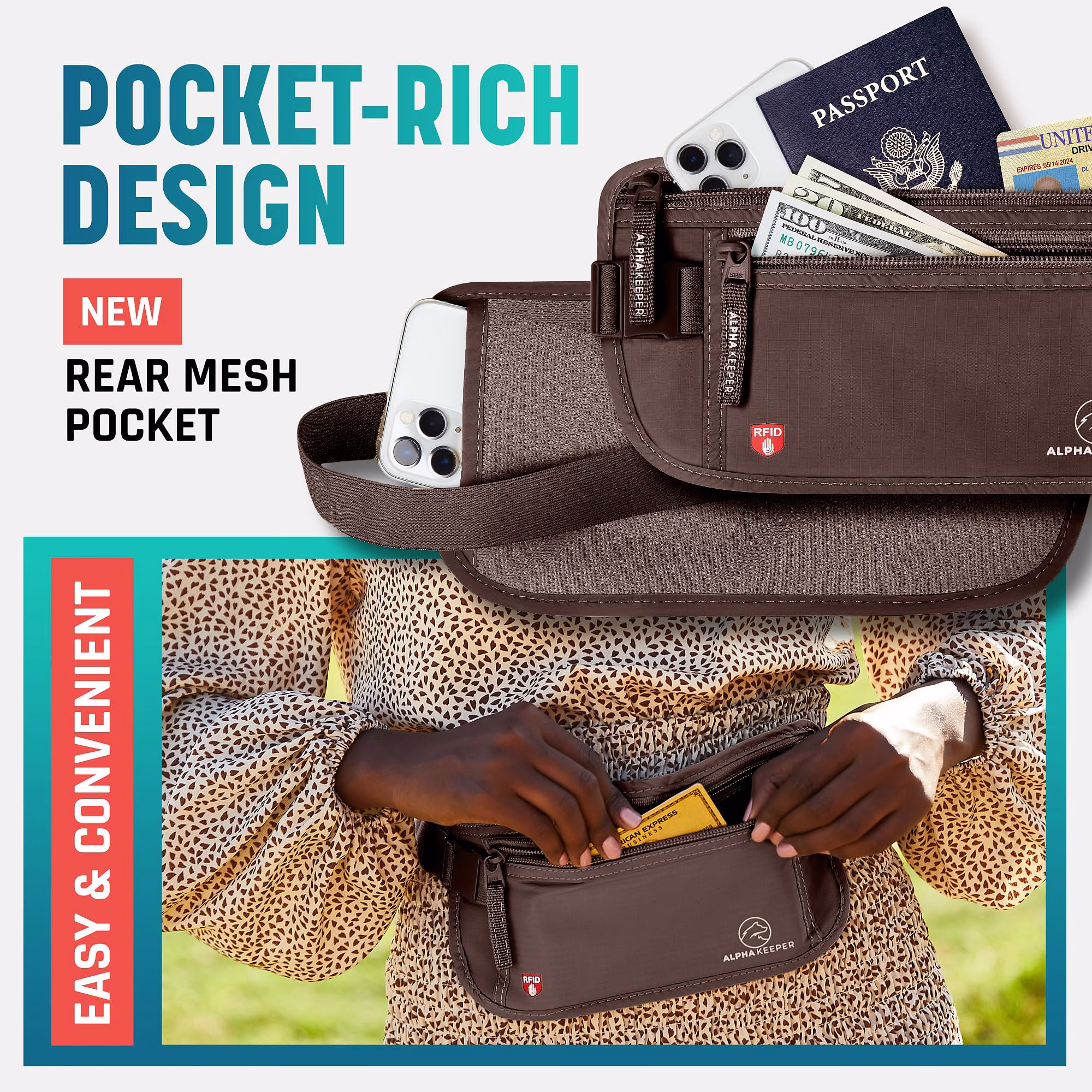 Alpha Keeper Money Belt for Travel Hidden Under Clothes – RFID Blocking Passport Holder & Slim Waist Wallet Pouch for Women & Men, Anti-Theft Travel Accessories — image 4