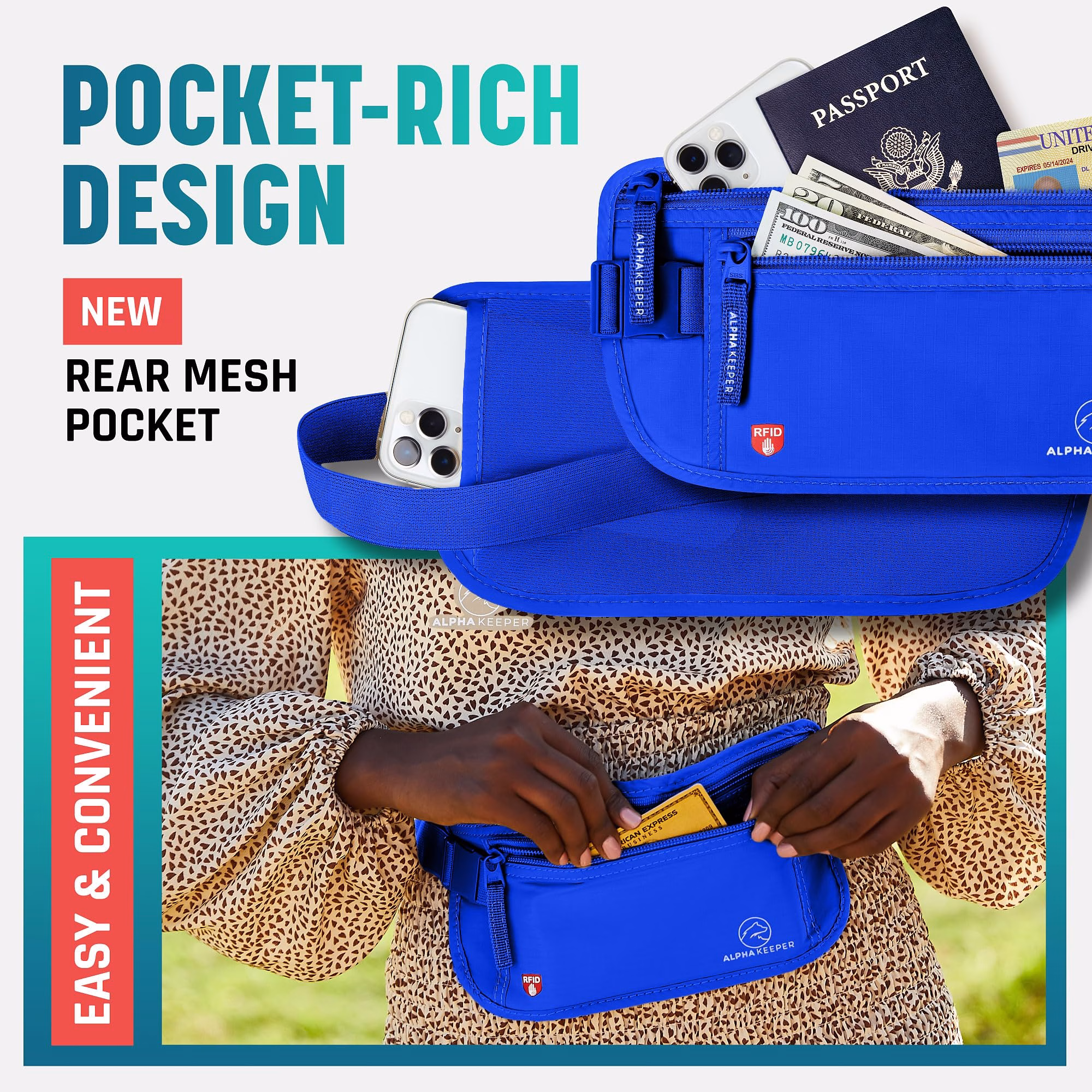 Alpha Keeper Money Belt for Travel Hidden Under Clothes – RFID Blocking Passport Holder & Slim Waist Wallet Pouch for Women & Men, Anti-Theft Travel Accessories — image 2