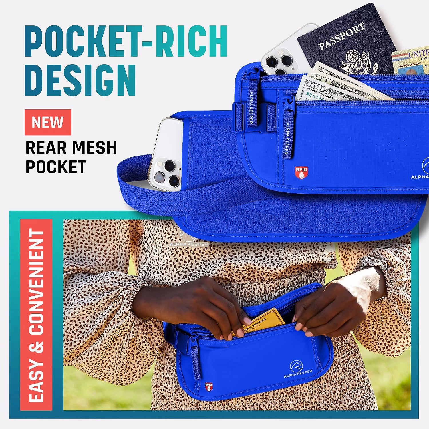 Alpha Keeper Money Belt for Travel Hidden Under Clothes – RFID Blocking Passport Holder & Slim Waist Wallet Pouch for Women & Men, Anti-Theft Travel Accessories — image 1